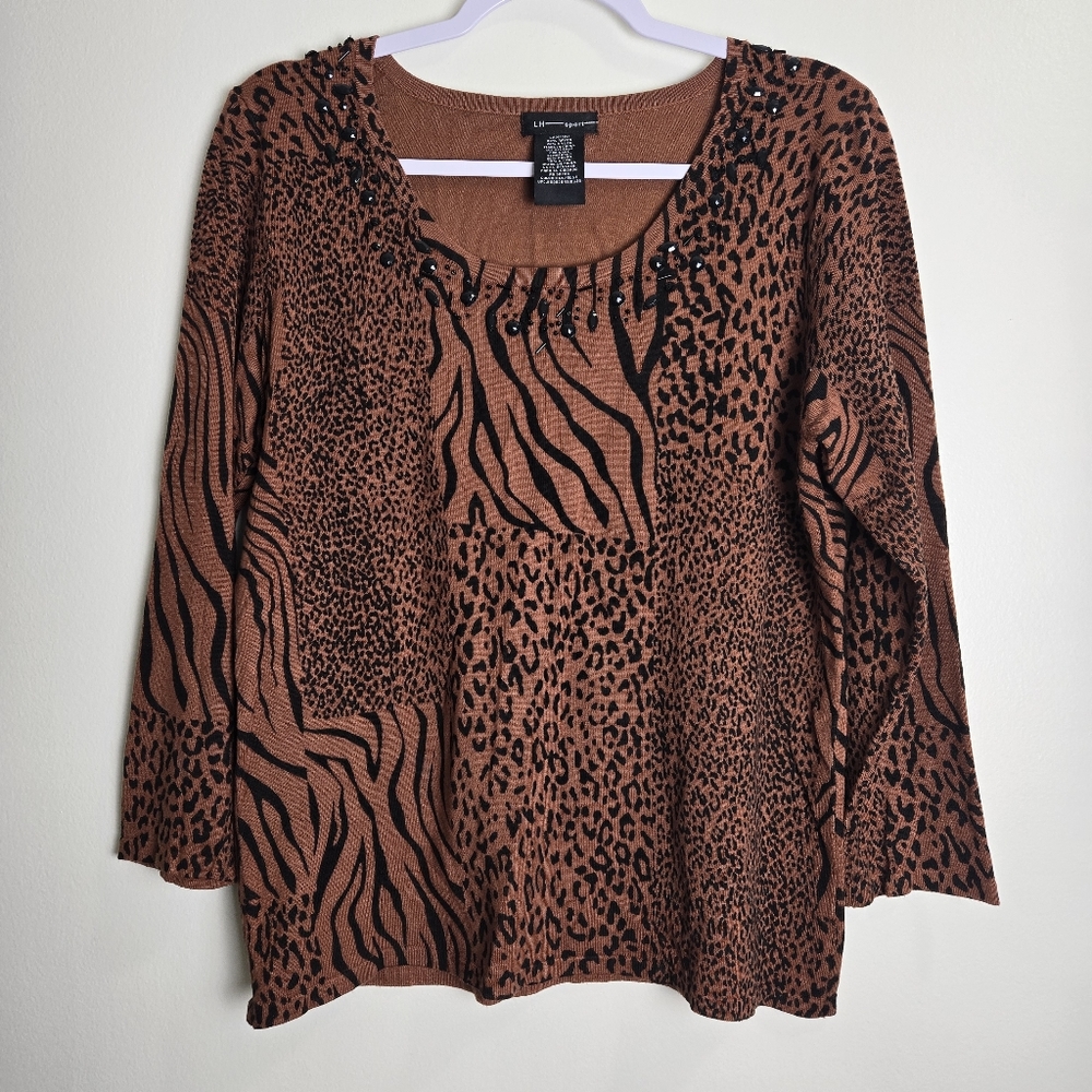 LH SPORT Leopard‎ Zebra Mix Brown Knit S